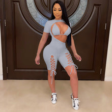Load image into Gallery viewer, Short Sleeve Lace Up Jumpsuit Set AY2041