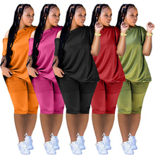 Load image into Gallery viewer, Fashion One Shoulder Breasted Loose Short Sleeve Shorts Suit(AY1822)