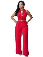 Load image into Gallery viewer, Round neck sleeveless jumpsuit with belt AY1148