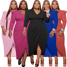 Load image into Gallery viewer, Sexy V-neck long sleeve plus dress(AY1479)