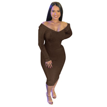 Load image into Gallery viewer, Slim sexy big V-neck off-the-shoulder dress(AY1487)