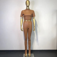 Load image into Gallery viewer, Fashion skinny stretch PU leather pants two-piece set(AY1764)