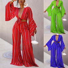 Load image into Gallery viewer, Long Sleeve Short Top Wide Leg Pants Set AY1704