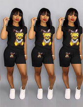 Load image into Gallery viewer, Sequined bear cartoon short sleeve suit AY1041