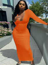 Load image into Gallery viewer, Deep V-neck Slim Sexy Long Sleeve Long Dress(AY1257)