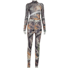 Load image into Gallery viewer, Sexy Leaf Print Long Sleeve Jumpsuit Trousers Set