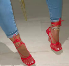 Load image into Gallery viewer, Fashionable mesh square toe strap high heels(HPSD149)