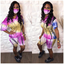 Load image into Gallery viewer, Tie-dye V-neck sports shorts suit AY1137