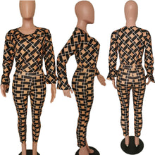 Load image into Gallery viewer, Fashion plaid long-sleeved shirt and pants two-piece suit(AY1316)