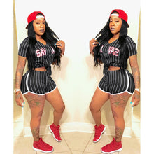 Load image into Gallery viewer, Striped Letter Baseball Jersey Two Piece Set(AY1850)