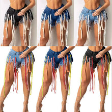 Load image into Gallery viewer, Colorful webbing fringed denim shorts AY1011