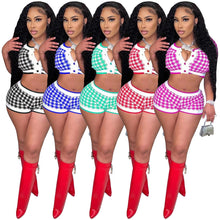 Load image into Gallery viewer, Plaid breasted cardigan two piece set AY1929