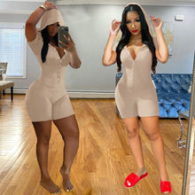 Load image into Gallery viewer, Women's single row button short sleeve hat Jumpsuit AY1937