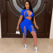 Load image into Gallery viewer, Short Sleeve Lace Up Jumpsuit Set AY2041