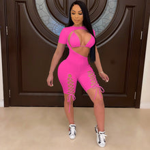 Load image into Gallery viewer, Short Sleeve Lace Up Jumpsuit Set AY2041