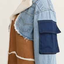 Load image into Gallery viewer, Plus cashmere denim stitching long coat(AY1490)