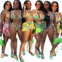 Load image into Gallery viewer, Printed Swimwear Hot Pants Shorts Three Piece Set(AY1852)