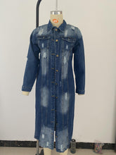 Load image into Gallery viewer, Ripped denim jacket denim long trench coat (AY1287)