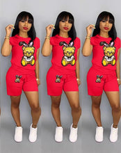 Load image into Gallery viewer, Sequined bear cartoon short sleeve suit AY1041
