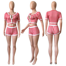 Load image into Gallery viewer, Plaid breasted cardigan two piece set AY1929