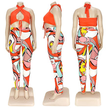 Load image into Gallery viewer, Bandage print hanging neck plus size Set AY1910