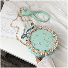 Load image into Gallery viewer, Lace flower chain shoulder small round bag AB2030