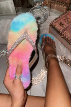 Load image into Gallery viewer, Flat-bottomed plush rhinestone slippers HPSD086