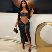 Load image into Gallery viewer, Sexy PU metal buckle wrap hip skirt set AY3163
