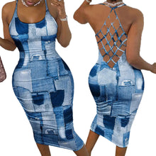 Load image into Gallery viewer, Imitation denim printed mesh dress AY2928
