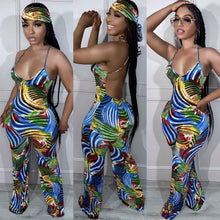 Load image into Gallery viewer, Printed backless long jumpsuit with headscarf AY2911
