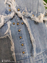 Load image into Gallery viewer, Tassel pierced hole nail drill washed denim jumpsuit AY2761

