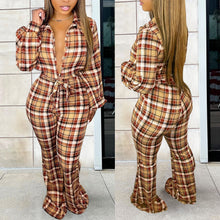 Load image into Gallery viewer, Fashion long sleeved plaid printed jumpsuit AY3231
