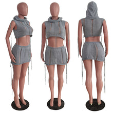 Load image into Gallery viewer, Personalized hooded knitted short skirt set AY2990
