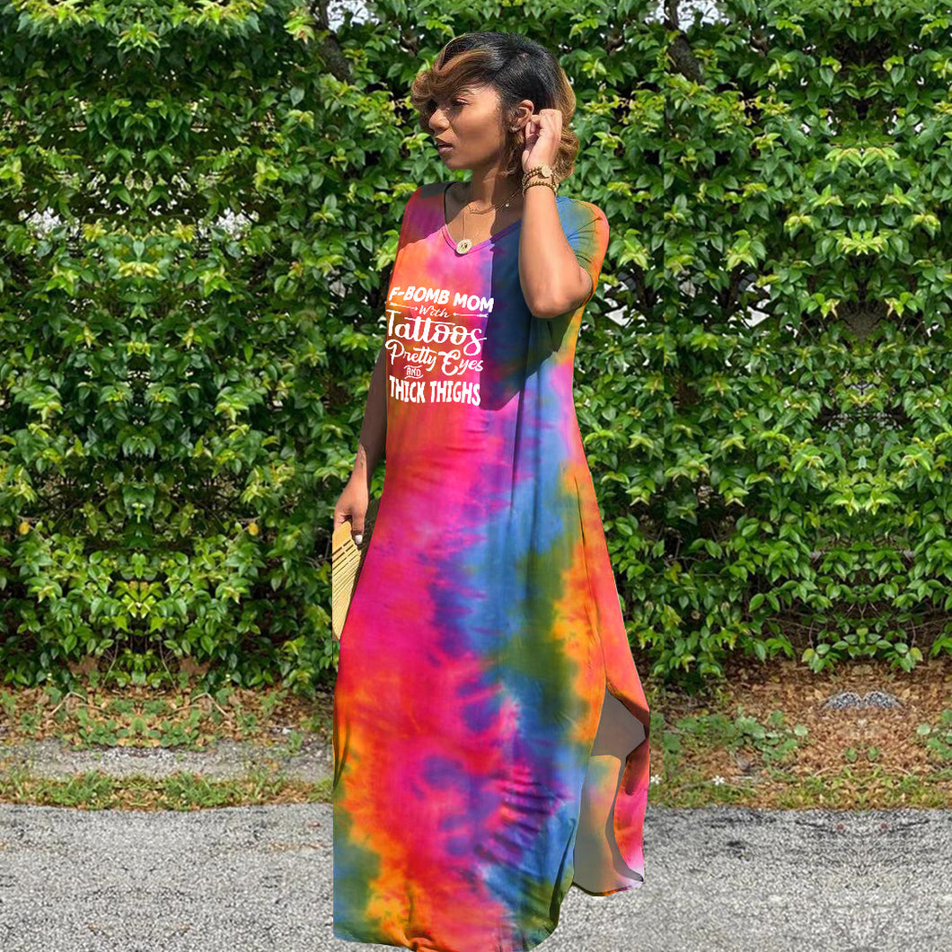 Hot selling color tie dyed fashion deep V dress AY2803