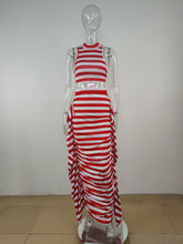 Load image into Gallery viewer, Striped open navel tight sleeveless vest skirt two-piece set AY2896

