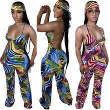 Load image into Gallery viewer, Printed backless long jumpsuit with headscarf AY2911
