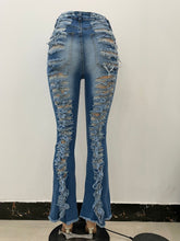 Load image into Gallery viewer, fashion distressed elastic flare jeans AY3167
