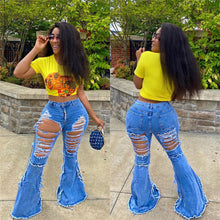 Load image into Gallery viewer, fashion distressed denim flared pants AY3172
