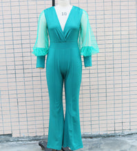 Load image into Gallery viewer, Fashion V-neck mesh patchwork long sleeved jumpsuit AY3130
