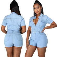 Load image into Gallery viewer, Fashion denim jumpsuit shorts（AY3025
