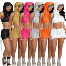 Load image into Gallery viewer, Personalized hooded knitted short skirt set AY2990
