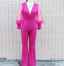 Load image into Gallery viewer, Fashion V-neck mesh patchwork long sleeved jumpsuit AY3130
