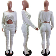Load image into Gallery viewer, Slim fitting pleated drawstring pants set AY3154
