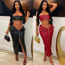 Load image into Gallery viewer, Sexy PU metal buckle wrap hip skirt set AY3163
