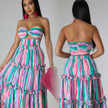 Load image into Gallery viewer, Sexy striped long skirt two-piece set AY3082
