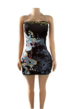 Load image into Gallery viewer, Vintage Positioning Print Bodycon Drawstring Tube Dress
