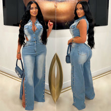 Load image into Gallery viewer, Slim Fit Stretch Washed Denim Jumpsuit Straight Loose Bodysuit
