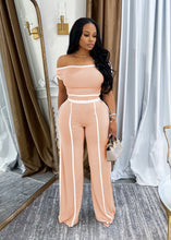 Load image into Gallery viewer, Off-shoulder contrast color stitching high waist trousers suit
