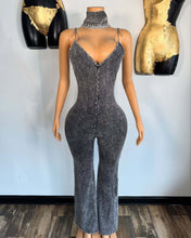 Load image into Gallery viewer, Washed V-neck denim jumpsuit with suspenders
