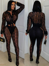 Load image into Gallery viewer, Printed mesh see-through shirt and trousers set
